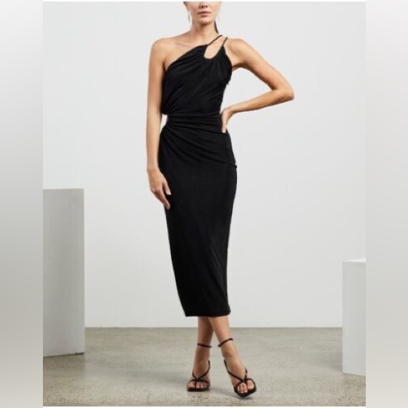 NWT Misha Collection Black X Revolve Vanina One Shoulder Side cut Dress Size 8 - Picture 2 of 13